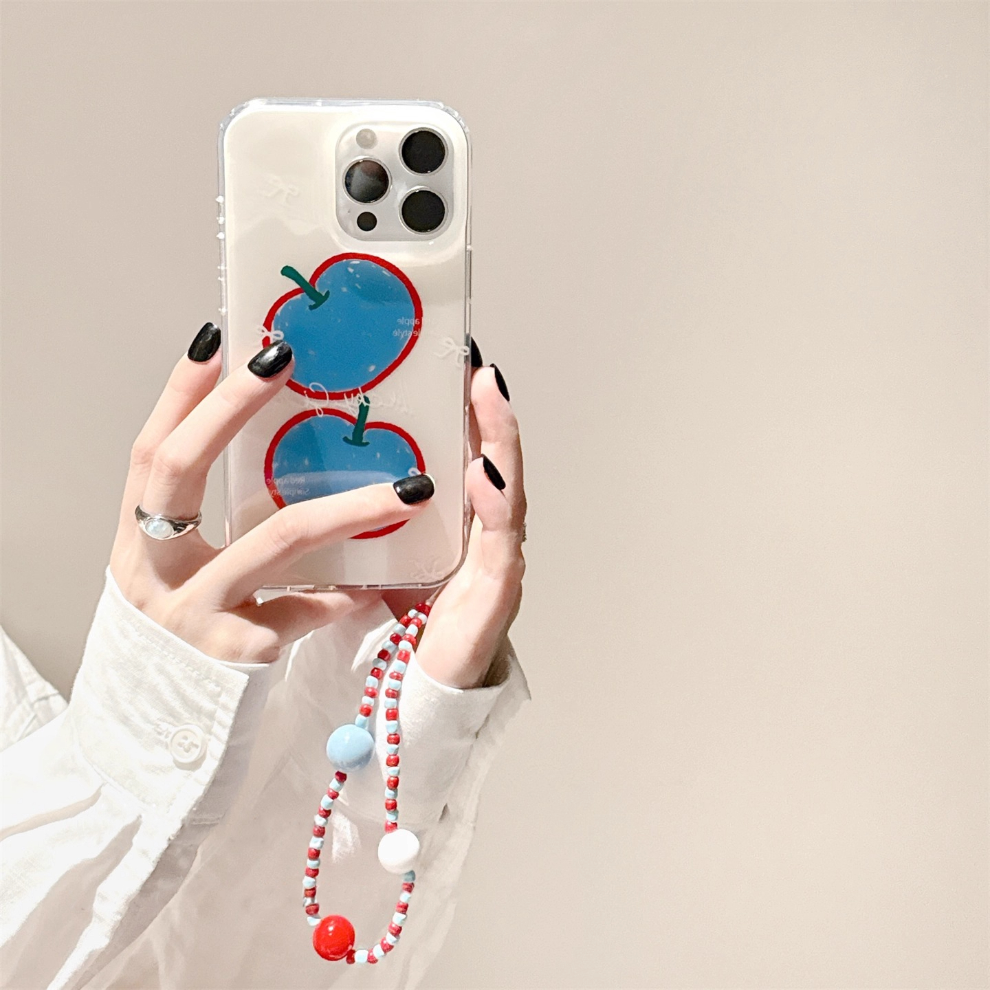 简约蓝色苹果适用苹果16promax手机壳15小众新款14网红13透明plus创意17手链简约iPhone女全包xs防摔简约硬壳