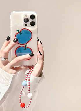 简约蓝色苹果适用苹果16promax手机壳15小众新款14网红13透明plus创意17手链简约iPhone女全包xs防摔简约硬壳