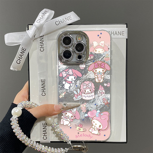 卡通粉红美乐蒂适用苹果16promax手机壳iPhone15带镜头膜13新款12冰川pro可爱少女17情侣plus14全包防摔x硬壳