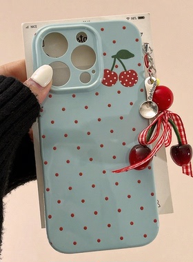 波点樱桃适用苹果16promax手机壳iPhone14菲林13新款12pro创意手链17plus小众xs少女7全包防摔精孔菲林xr硬壳