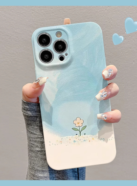 ins蓝色简约小花朵适用苹果17promax手机壳iPhone14菲林13新款12pro创意16情侣11plus小众x女全包防摔max硬壳