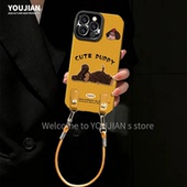 黄色刺绣小狗适用苹果17promax手机壳iPhone16秋冬12新款 11小众15pro情侣13可爱卡通女plus腕带挂绳7防摔软壳