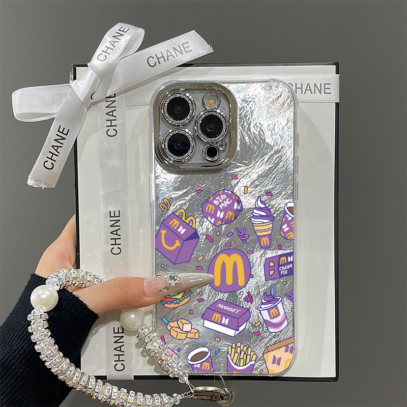 高级紫色M记适用苹果16promax手机壳iPhone15冰川新款13带镜头膜12羽纱xs情侣少女17挂绳plus14全包防摔x硬壳