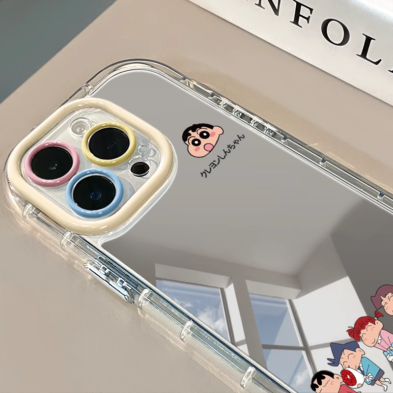 一起逛街蜡笔小新镜面适用苹果16promax手机壳iPhone14小众13新款11pro动漫plus情侣高级感少女x防摔透明硬壳