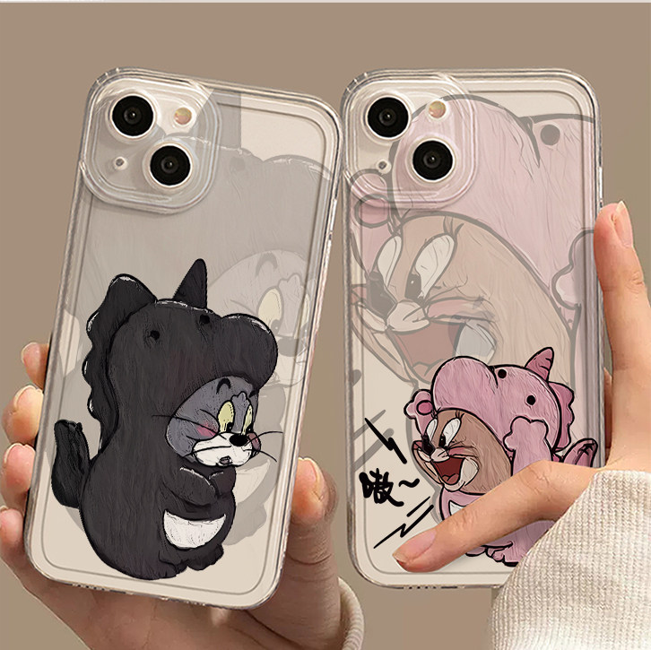 情侣油画汤姆杰瑞适用苹果15promax手机壳14新款13小众11透明plus个性创意xs少女iPhone不发黄12防摔x软壳