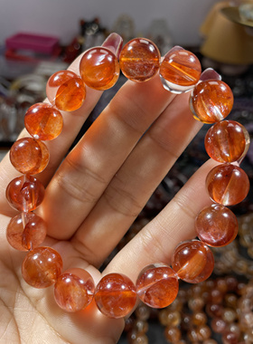 天然红胶花手链女鸩羽幽灵异象水晶本命年好运礼物