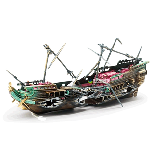 鱼缸造景装饰深海沉船气动破船烂船水族箱海盗船沉船躲避船摆件