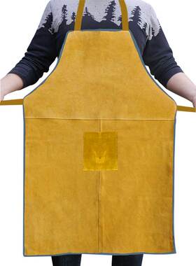 汉盾 HD-DR1152 黄色牛皮围裙 防烫耐高温防飞溅围裙带口袋款围裙