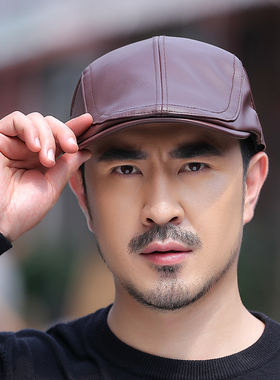 pu皮英伦复古画家帽气质男女士皮贝雷帽子冬季保暖户外百搭鸭舌帽