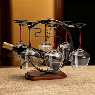 中式 家用酒具勃艮第葡萄酒水晶高脚杯子红酒杯架 红酒杯醒酒器套装