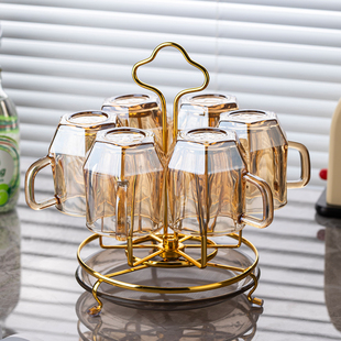 旋转收纳层架玻璃水杯套装倒挂架家用厨房沥水置物架创意茶杯架托