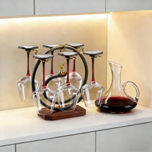 欧式轻奢高档红酒杯套装家用葡萄酒杯酒架醒酒器水晶摆件高脚杯子