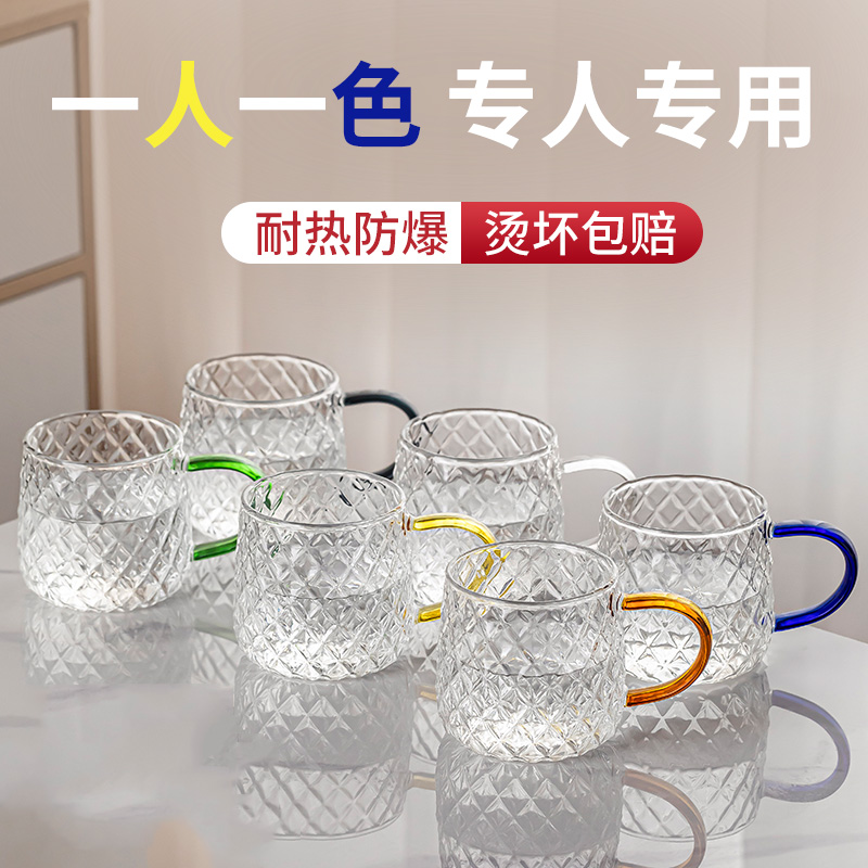 家用耐高温玻璃杯高硼硅带把手喝水杯子家庭待客水杯茶杯水具套装