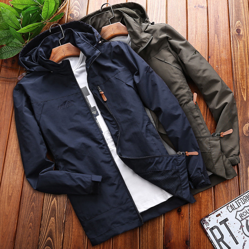 吉普盾休闲外套男春秋薄款韩版潮牌户外防水运动冲锋风衣防护服饰