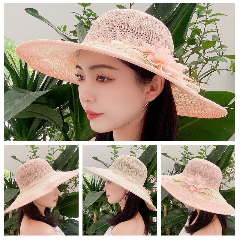 草编帽子女款夏季出游大檐圆顶时尚女帽优雅旅游帽草帽遮阳帽太阳