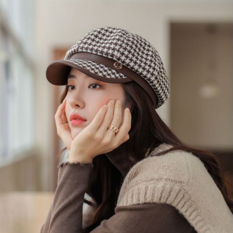 八角帽女新款2024秋冬帽子时尚女帽报童帽画家帽优雅短檐短鸭舌帽