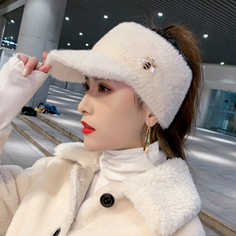 空顶毛线帽子女秋冬季百搭甜美仿貂绒针织帽户外跑步无顶鸭舌帽潮