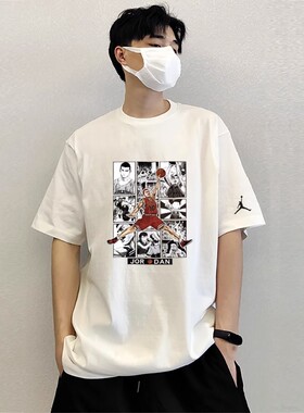 2023新款aj纯棉短袖T恤男夏季灌篮高手打底衫ins潮牌宽松半袖体恤