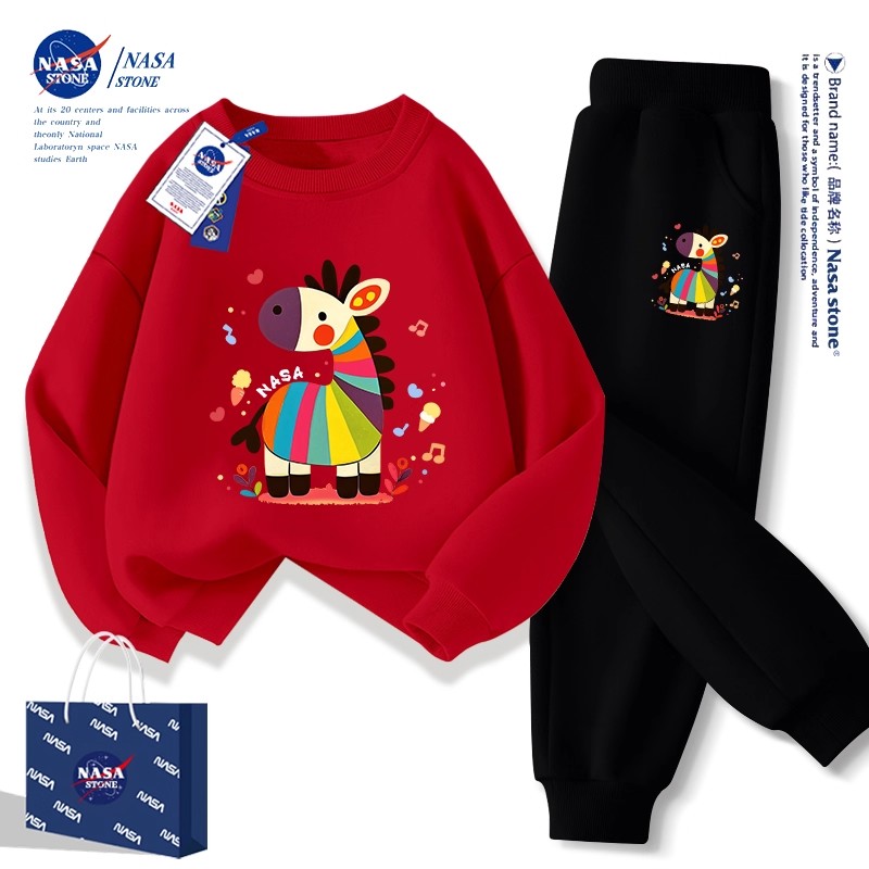 NASA儿童红色卫衣套装男孩男童2026马年本命年衣服女童亲子拜年服