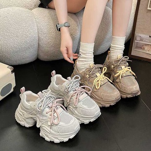 2025新款今年流行灰色爆款老爹鞋女小个子增高显脚小轻便软底超轻