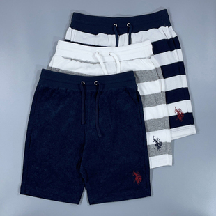 老百姓 元 出口日单男美国棉色织条纹毛巾布 运动刺绣五分裤短裤