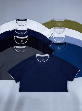 老百姓 元 日系DRY机能华夫格透气假两件叠穿全涤圆领半袖短袖T恤