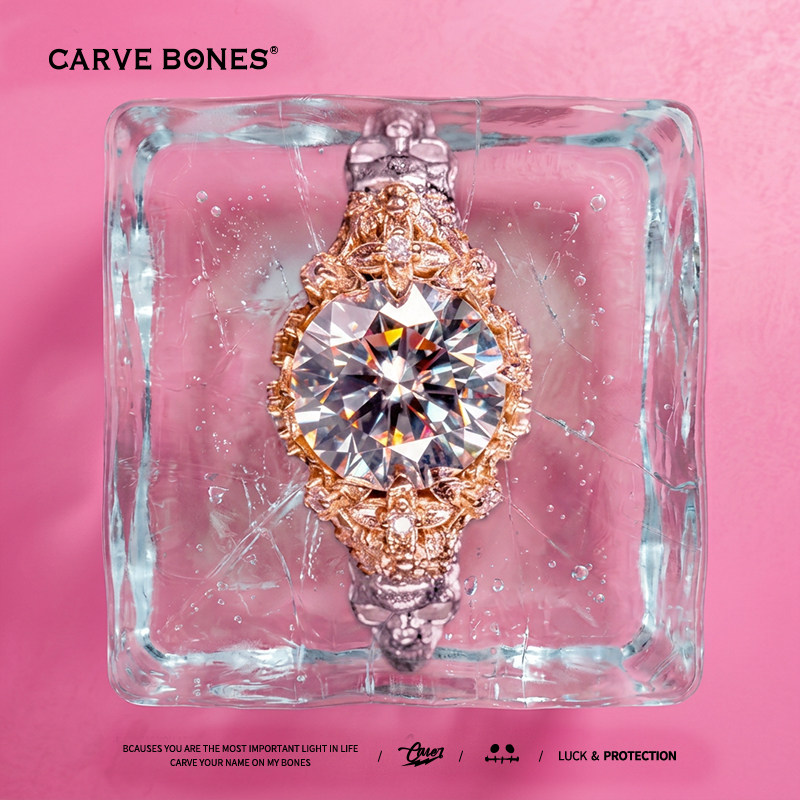 CARVE BONES刻骨原创设计轻奢高级定制款18k金镶钻四叶重楼戒指