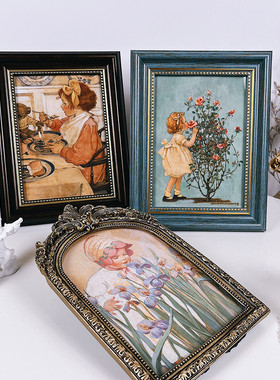 法欧式复古油画玫瑰女孩客厅玄关民宿古典壁挂装饰画挂画相框摆件