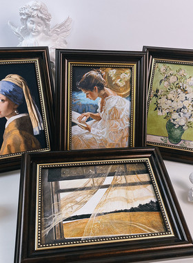 梵高复古摆件卧室客厅背景墙餐厅玄关油画装饰画挂画法式美式相框