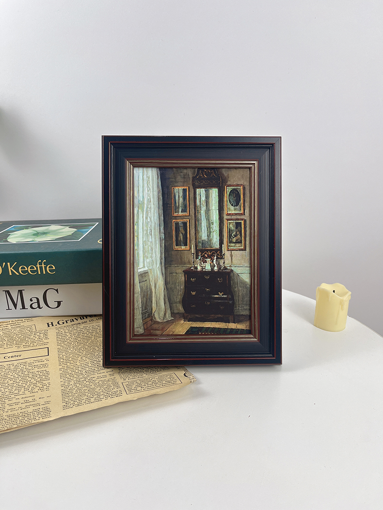 法美式复古桌面摆件油画装饰画相框客厅卧室玄关床头酒柜摆画挂画图片