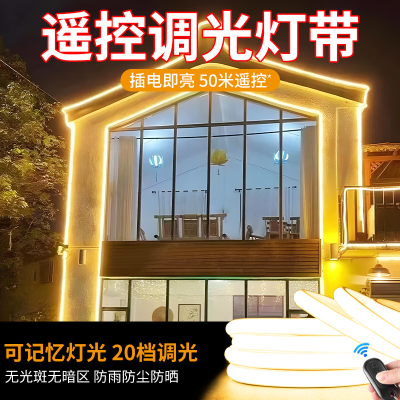 220V外墙屋檐照明亮化工程氛围灯带户外防水无线遥控超亮柔性灯条