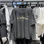 图案印花休闲宽松假两件长袖 26春新款 圆领t恤上衣 obasov男装