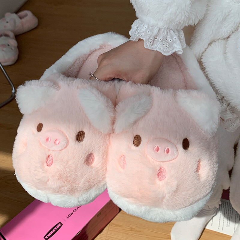 2024新款可爱小猪棉拖鞋女冬季外穿学生居家防滑保暖包跟棉鞋秋千
