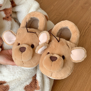 秋千 外穿潮防滑情侣加绒居家包跟保暖棉鞋 可爱小豆棉拖鞋 女秋冬季