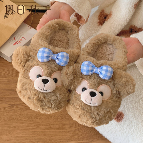 儿童亲子冬季可爱雪莉玫保暖棉拖