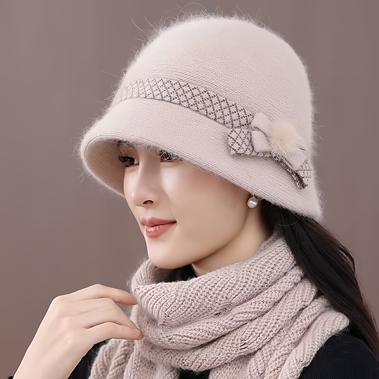 秋冬天女士加绒保暖盆帽中老年人