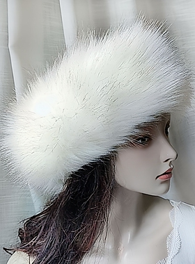 古风白色无顶帽毛绒绒民族风发带雪景拍照超仙仿狐狸毛皮草空顶帽