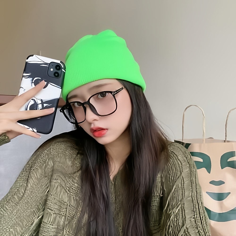 韩版光板糖果色毛线帽子女百搭纯色毛线帽秋冬款套头帽瓜皮西瓜帽