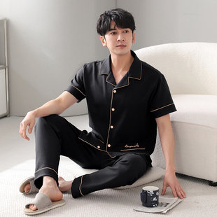 睡衣男款短袖长裤纯棉开衫夏季加大码家居服250斤300斤5XL6XL7XL