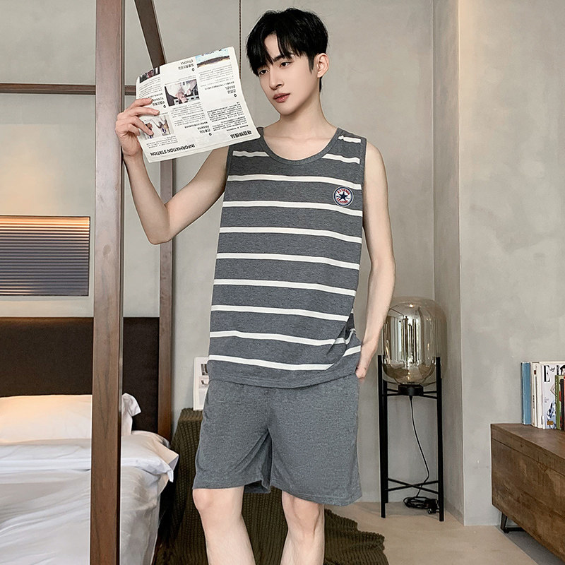 特大码莫代尔睡衣男夏短袖圆领休闲加肥加大家居服230斤250斤6XL