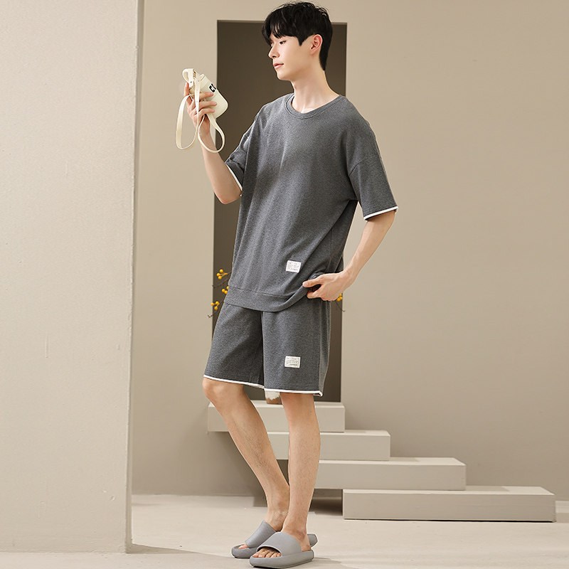 莫代尔男睡衣夏款圆领套头短袖短裤加肥加大胖子弹力青年250斤6XL