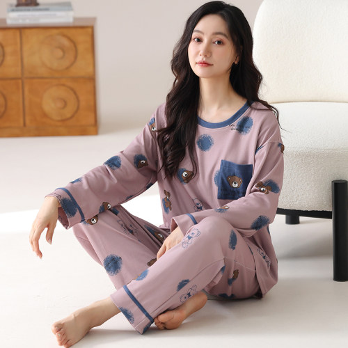 胖mm睡衣女秋冬套头纯棉长袖宽松特大码家居服套装200斤220斤5XL