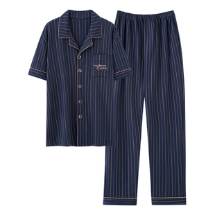 睡衣男款短袖长裤夏季开衫纯棉特大码家居服套装200斤240斤5XL6XL