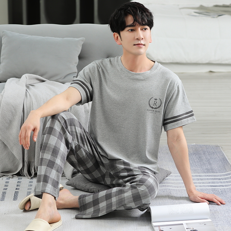 男士睡衣加肥加大特大码250斤300斤夏季短袖长裤纯棉睡衣套装宽松