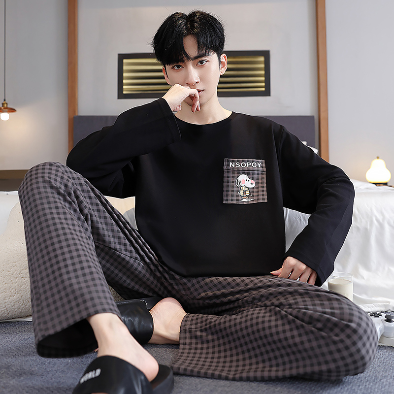 纯棉男款睡衣春秋冬季长袖加大码200斤男士240斤5XL6XL家居服套装