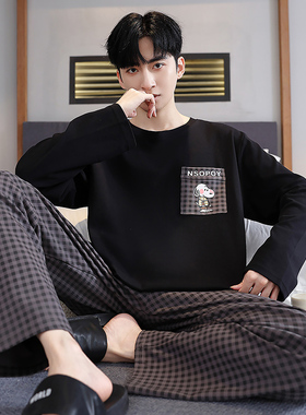 纯棉男款睡衣春秋冬季长袖加大码200斤男士240斤5XL6XL家居服套装