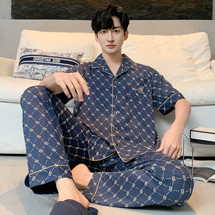 睡衣男款夏季纯棉开衫短袖长裤加肥200斤250斤5XL6XL特大码家居服