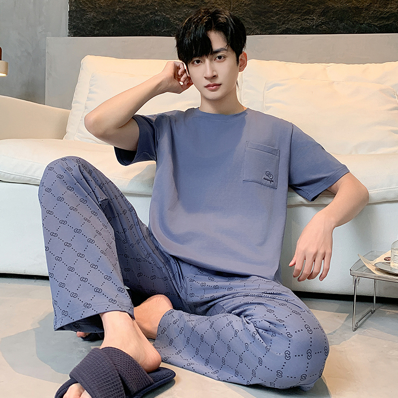 睡衣男士夏季纯棉短袖长裤家居服特大码两件套装220斤250斤5XL6XL