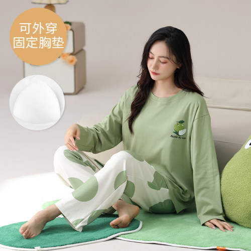 带胸垫睡衣女士秋冬季纯棉特大码家居服胖mm200斤220斤加大码5XL