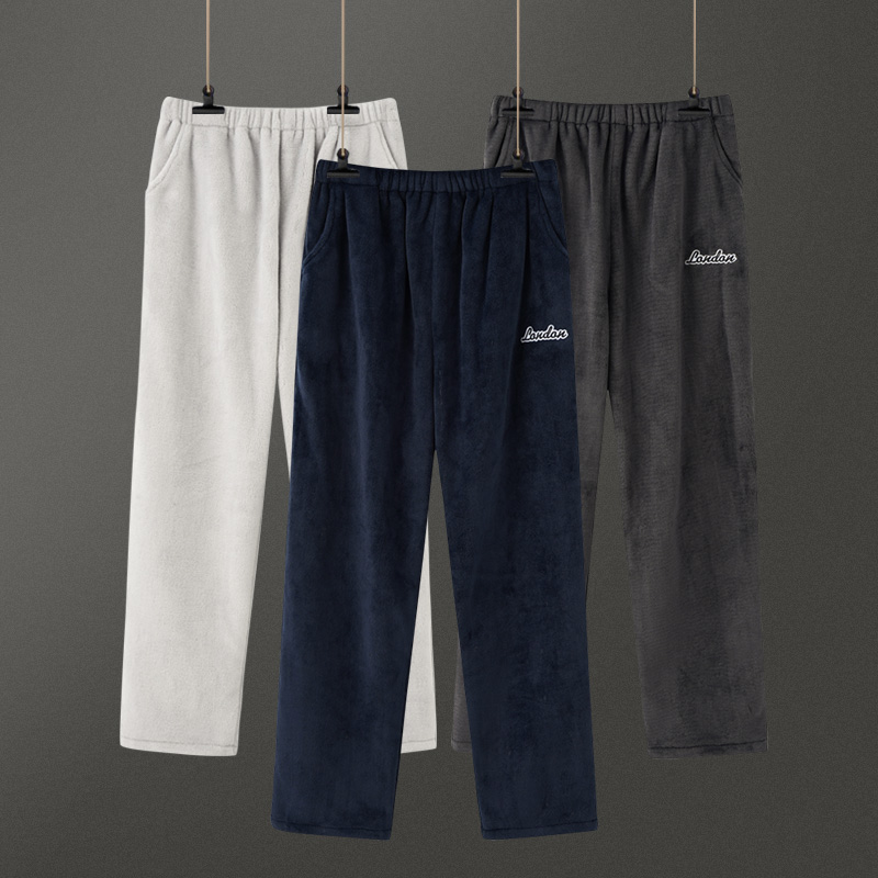 睡裤男士珊瑚绒加厚单条秋冬季法兰绒大码居家宽松长裤200斤250斤